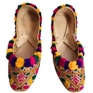 Women's MultiColor Embellished Khussa Punjabi Jutti US Size 6 7 Pakistani Indian